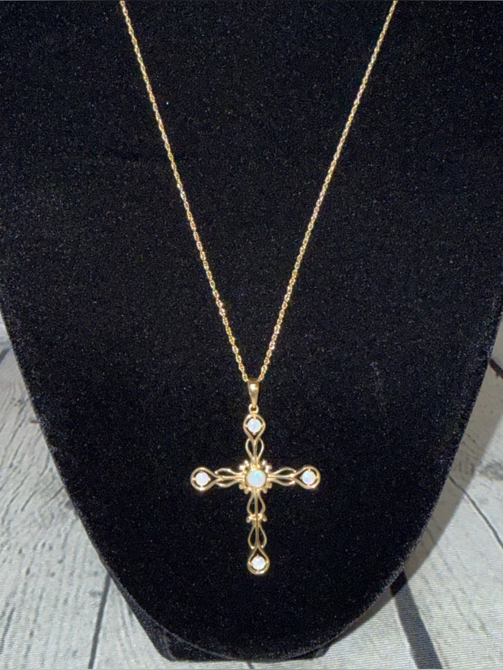 NWT! Diamonique 14K Opal Cross Necklace